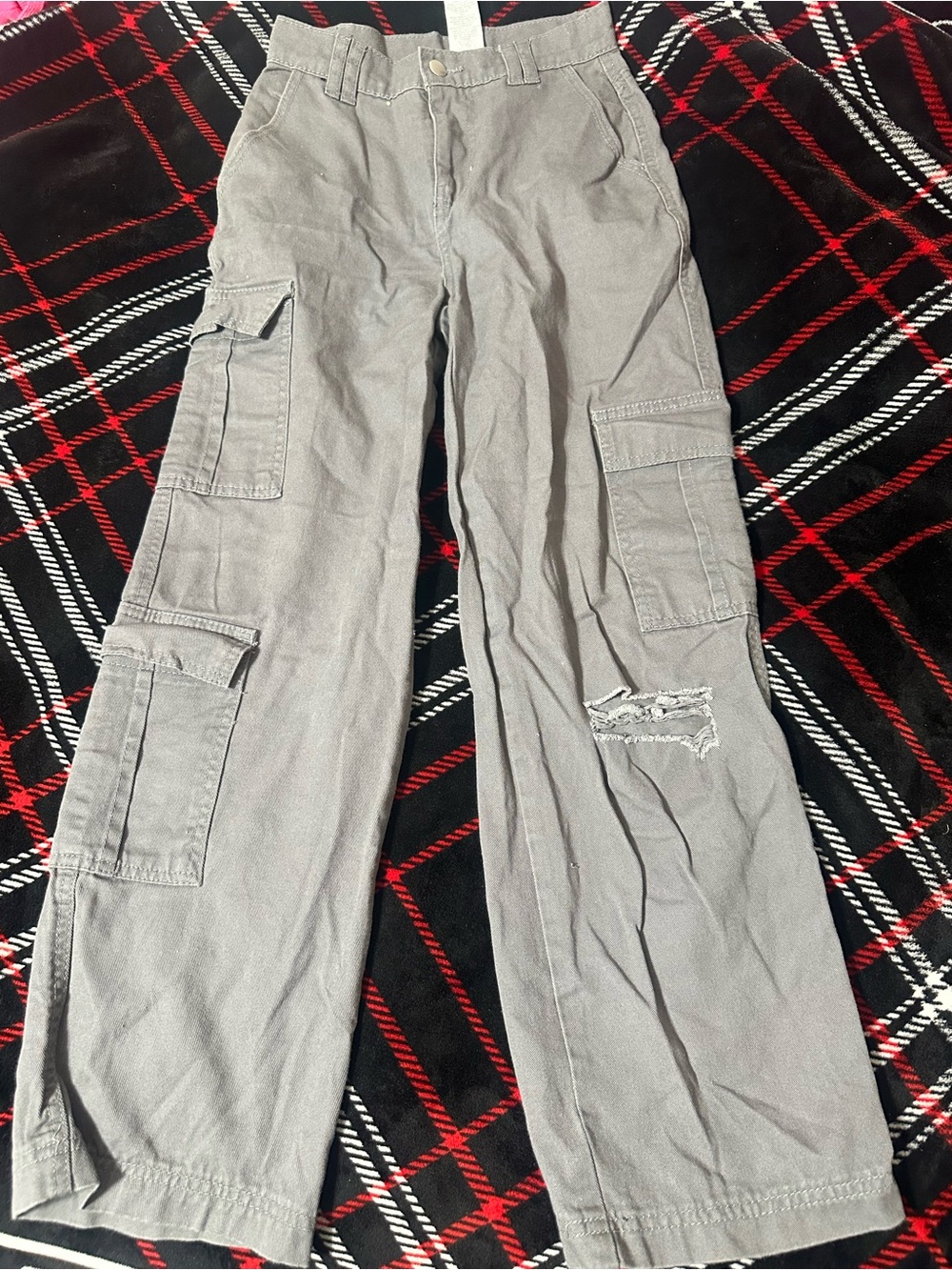 Milano Light Gray Cargo Pants with Distressed Knee